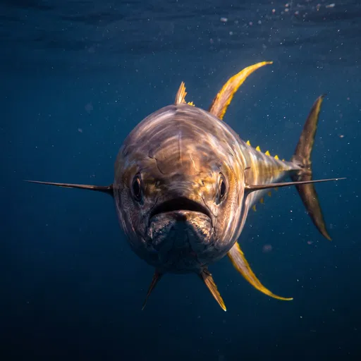 Yellowfin Tuna Swimming Toward Camera Underwater