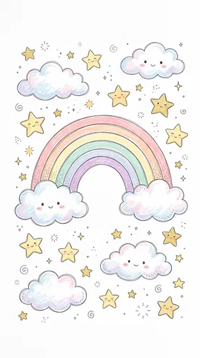 Cute Pastel Rainbow Clouds and Stars Illustration