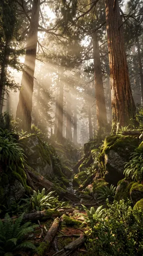 Sunlit Old-Growth Forest Ravine
