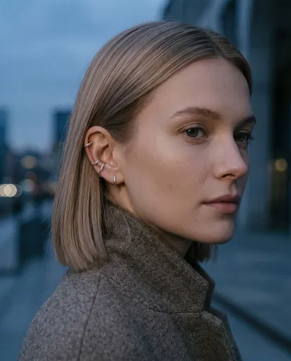 Woman With Blonde Bob and Ear Cuffs