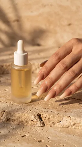 Nude Ombre Coffin Nails and Oil Bottle