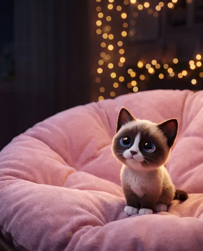 Cute Stylized Snowshoe Kitten on Cushion