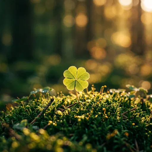 Backlit Four-Leaf Clover in Moss