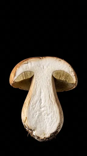 Halved Porcini Mushroom on Black Background