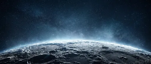 Glowing Moon Horizon in Deep Space