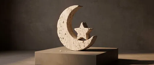 Travertine Crescent Moon and Star Sculpture