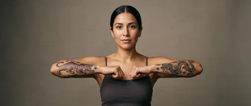 Woman Showcasing Traditional Forearm Tattoos