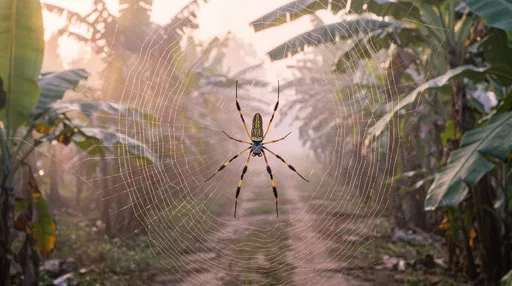 Golden Orb-Weaver Spider on Misty Web