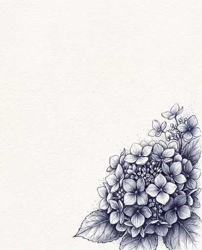 Indigo Ink Hydrangea Corner Sketch