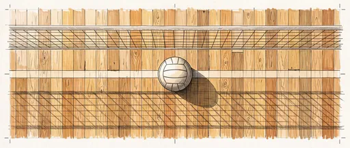 Overhead Architectural Sketch of Volleyball on Court