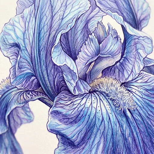 Blue Bearded Iris Colored Pencil Illustration