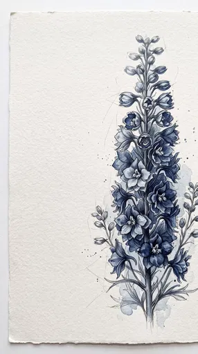 Indigo Delphinium Botanical Drawing on Paper
