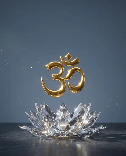 Gold Om Symbol Over Crystal Lotus