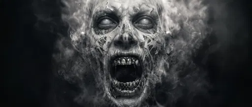 Monochrome Screaming Spectral Horror Face
