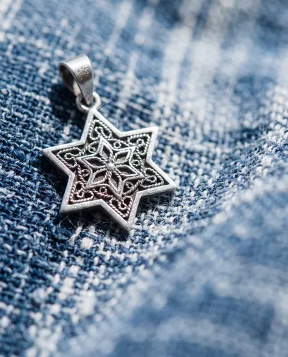 Silver Star Pendant on Blue Fabric