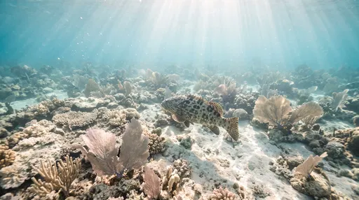 Grouper Swimming Over Sunlit Coral Reef