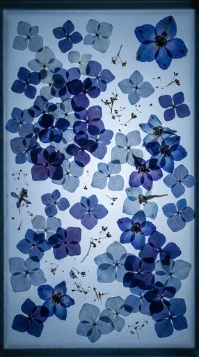 Pressed Blue Flowers on Frosted Glass