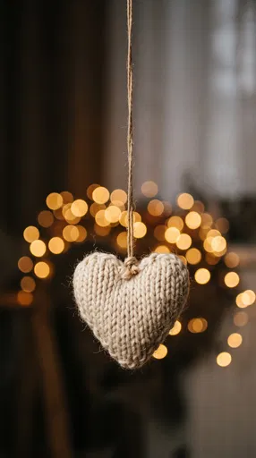 Knitted Cream Heart Ornament with Bokeh