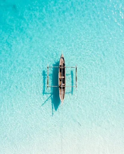 Aerial View of Wooden Outrigger Canoe