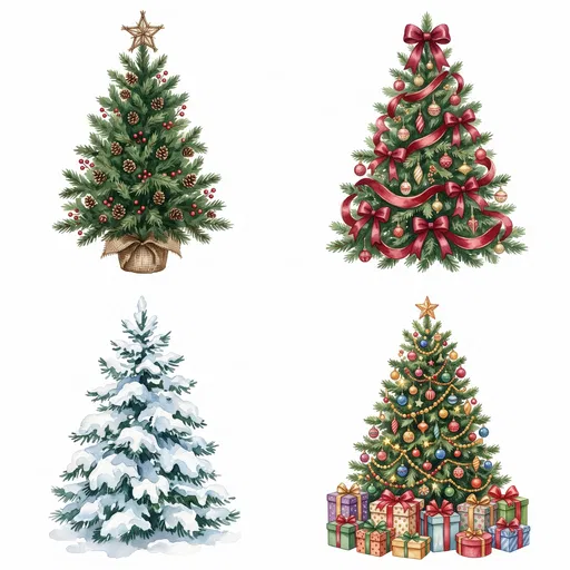 Watercolor Christmas Trees Clipart Set