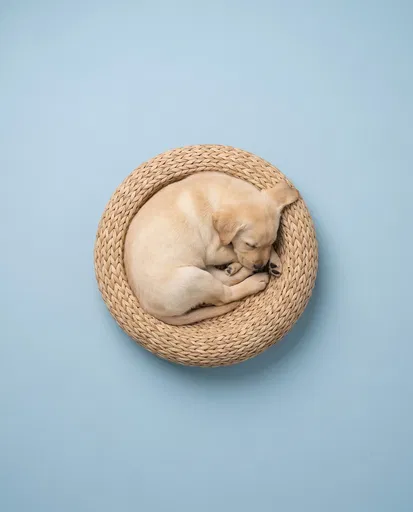 Sleeping Yellow Lab Puppy in Basket