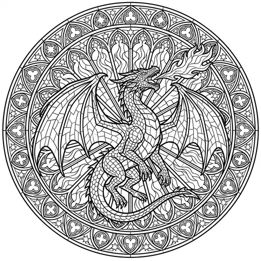 Stained Glass Dragon Coloring Page