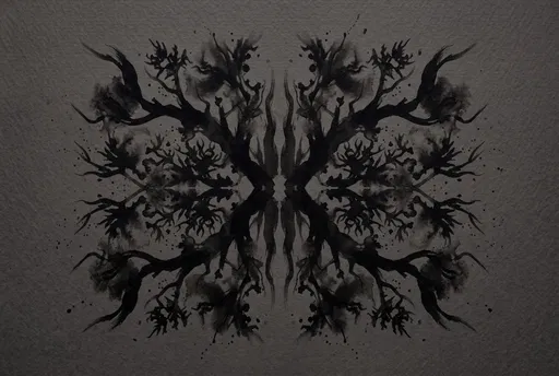 Symmetrical Black Ink Wash on Dark Paper