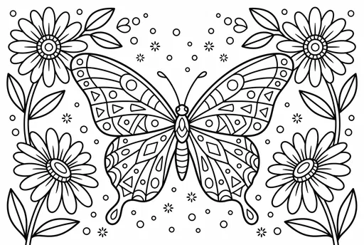 Butterfly and Daisies Coloring Page