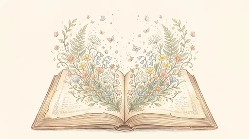 Open Vintage Book with Pastel Wildflowers Illustration
