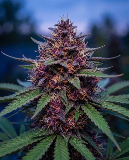 Close-Up of Purple Cannabis Flower Cola