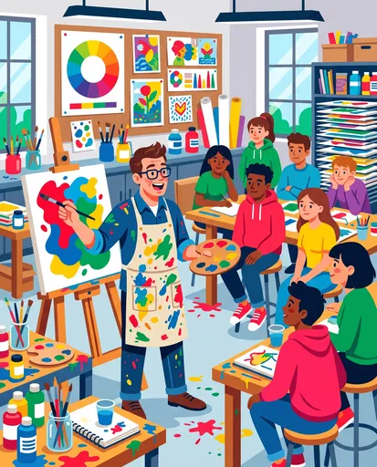 Art Teacher Painting in Classroom