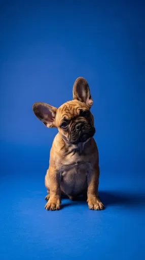 French Bulldog Puppy on Blue Backdrop