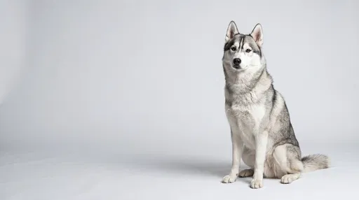 Silver Husky Sitting in Studio