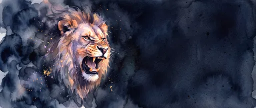 Watercolor Roaring Lion With Copy Space