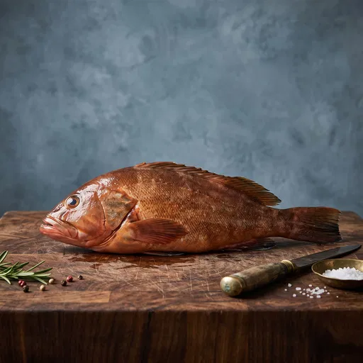 Fresh Red Grouper on Wooden Butcher Block