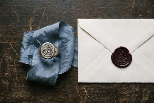 Antique Silver Ship Signet Ring and Envelope