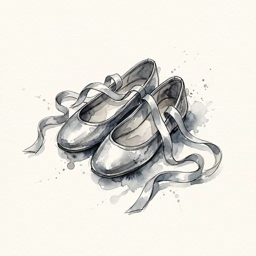 Watercolor Illustration of Silver Ballet Flats