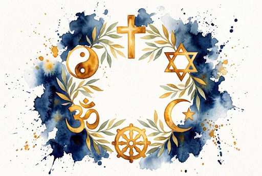 Watercolor Wreath of World Religious Symbols