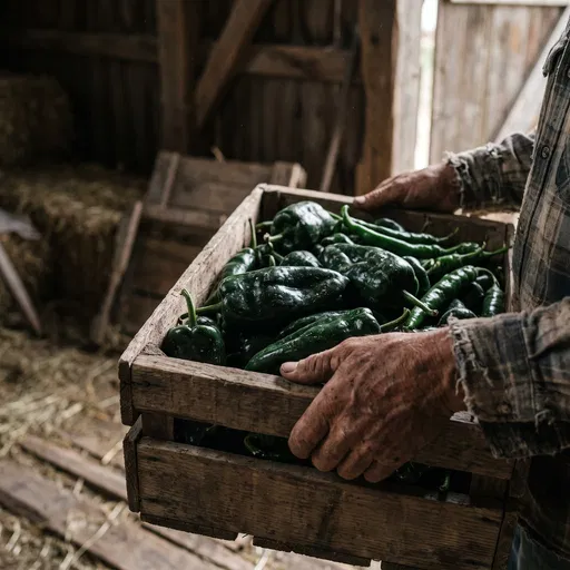 Farmer Holding Crate of Green Peppers