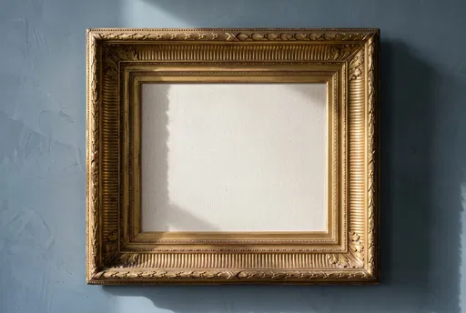 Ornate Gold Frame on Blue Wall