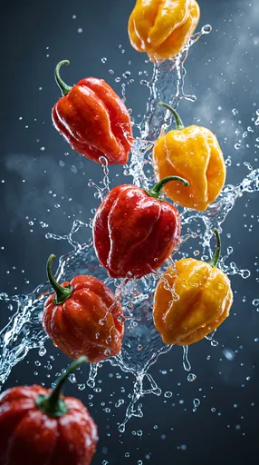 Red and Yellow Peppers with Water Splash