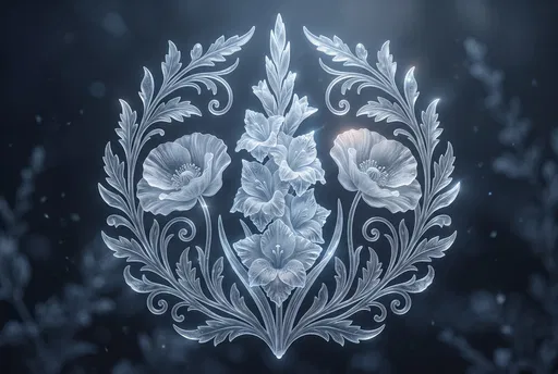 Frosted Glass Gladiolus and Poppy Emblem