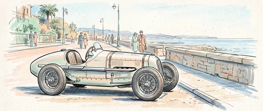 Vintage Race Car Coastal Promenade Illustration