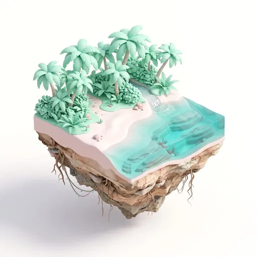 Stylized 3D Isometric Tropical Island Cutaway