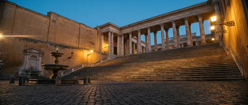 Neoclassical Colonnade and Courtyard at Twilight