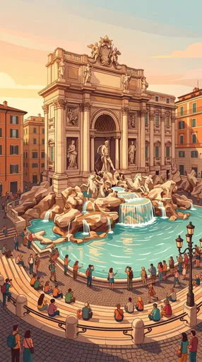 Trevi Fountain Golden Hour Illustration