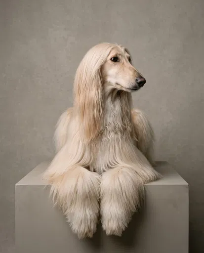 Elegant Blonde Afghan Hound Studio Portrait