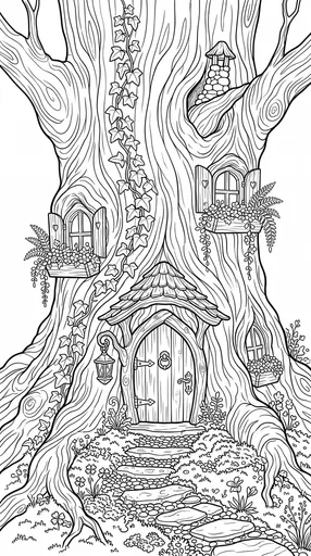 Whimsical Fairy Treehouse Coloring Page