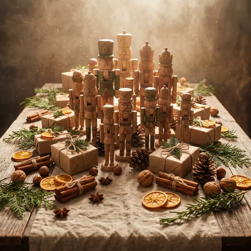 Rustic Wooden Nutcrackers Christmas Tabletop Scene