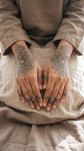 Woman's Hands with Mandala Tattoos